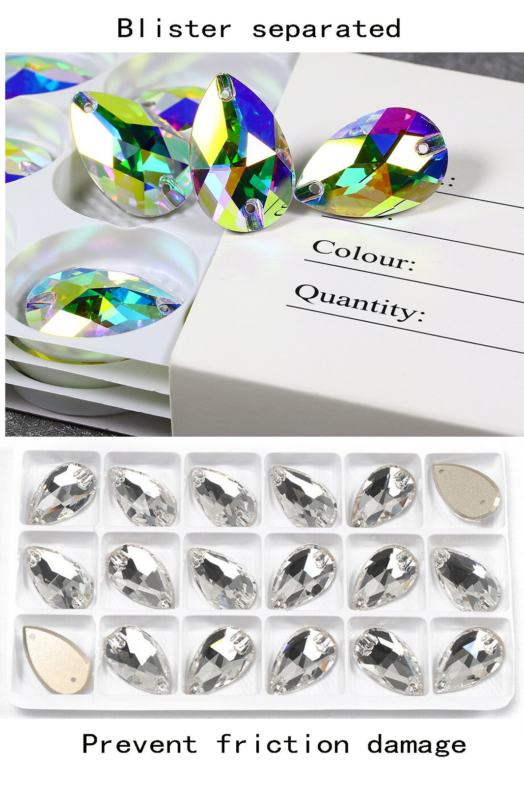 3230 Drop Sew On Rhinestones AB Clear Crystals Stones Flat Back Sewing Beads