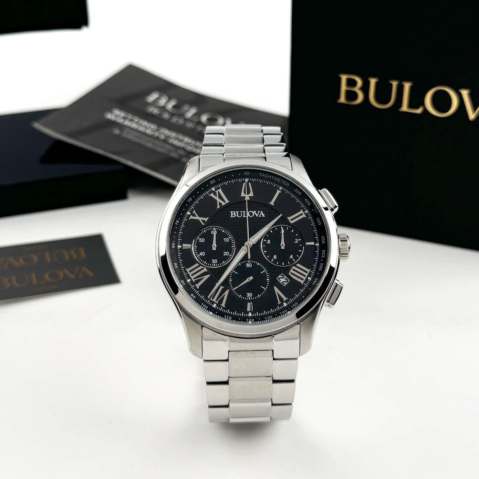 Bulova Wilton 96B288 Chronograph Quartz Black Dial Leather Strap Men’s Watch