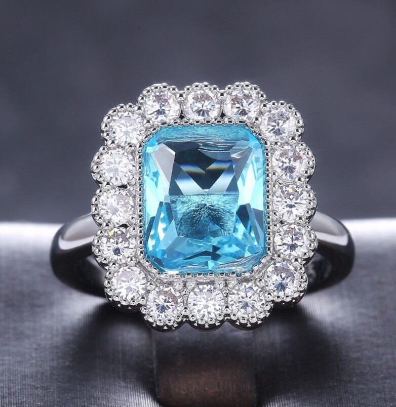 2.5 Ct Simulated Aquamarine Silver Plated Aesthetic Vintage Style Women Ring