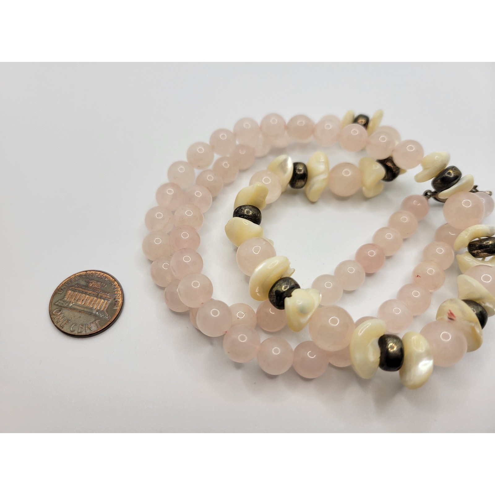 Vintage Rose Quartz Shell Necklace SemiPrecious Gemstone BOHO 1960s MidCentury