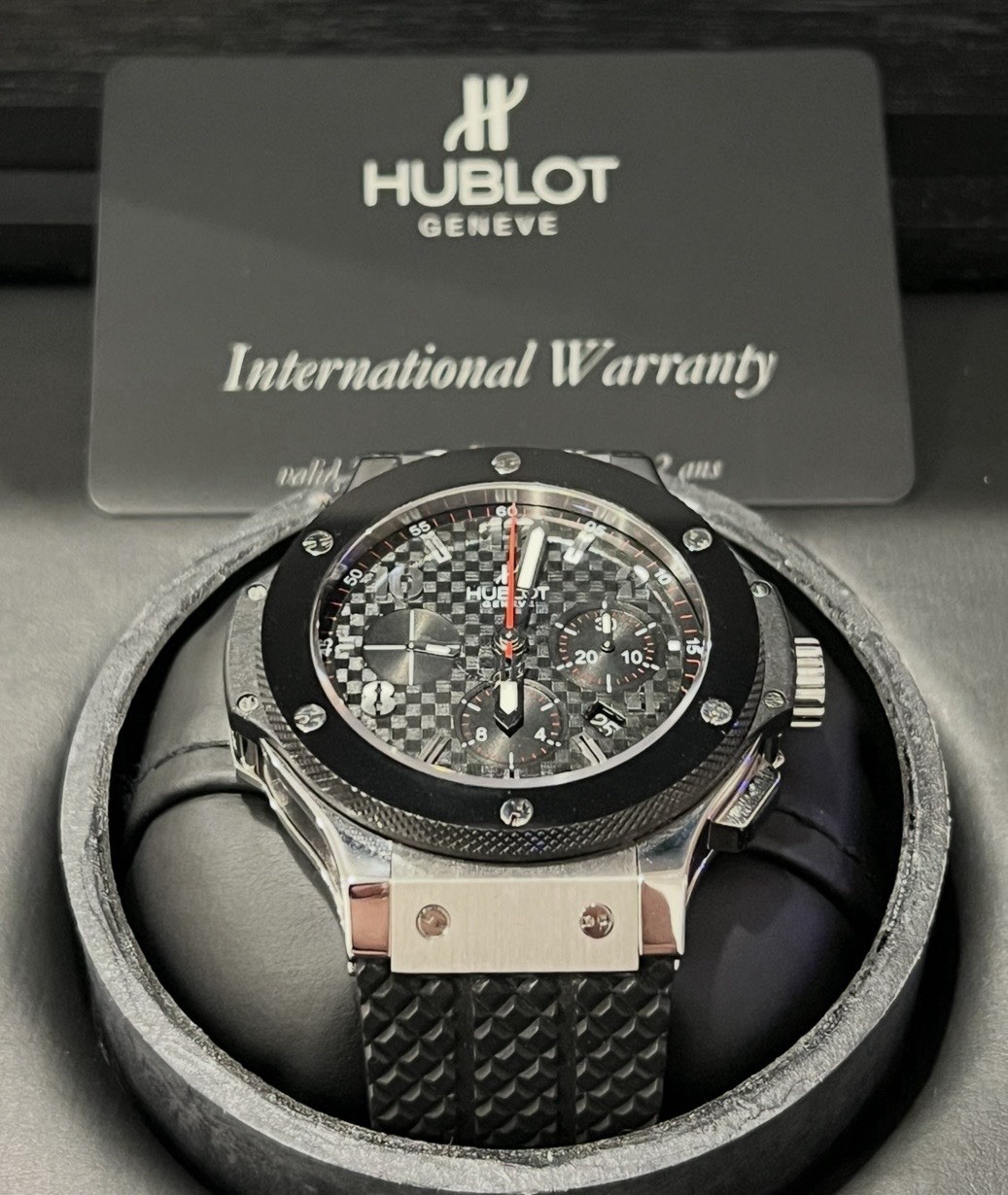 HUBLOT BIG BANG 44MM CARBON FIBER DIAL CERAMIC BEZEL 301.SB.131.RX RUBBER STRAP