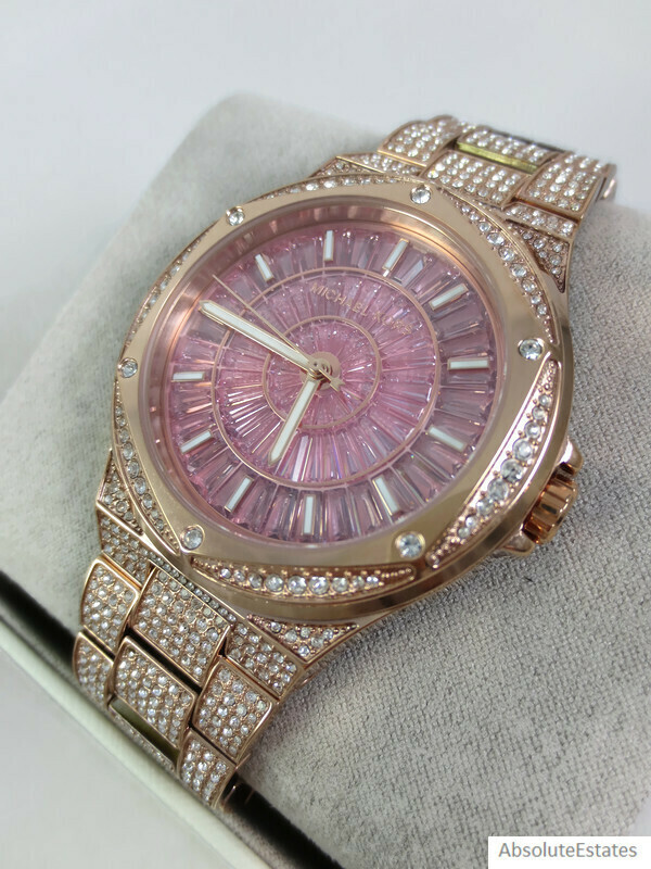 NEW Michael Kors Lennox Pave Glitz Pink Crystal Rose Gold Watch MK6992 NWT + Box
