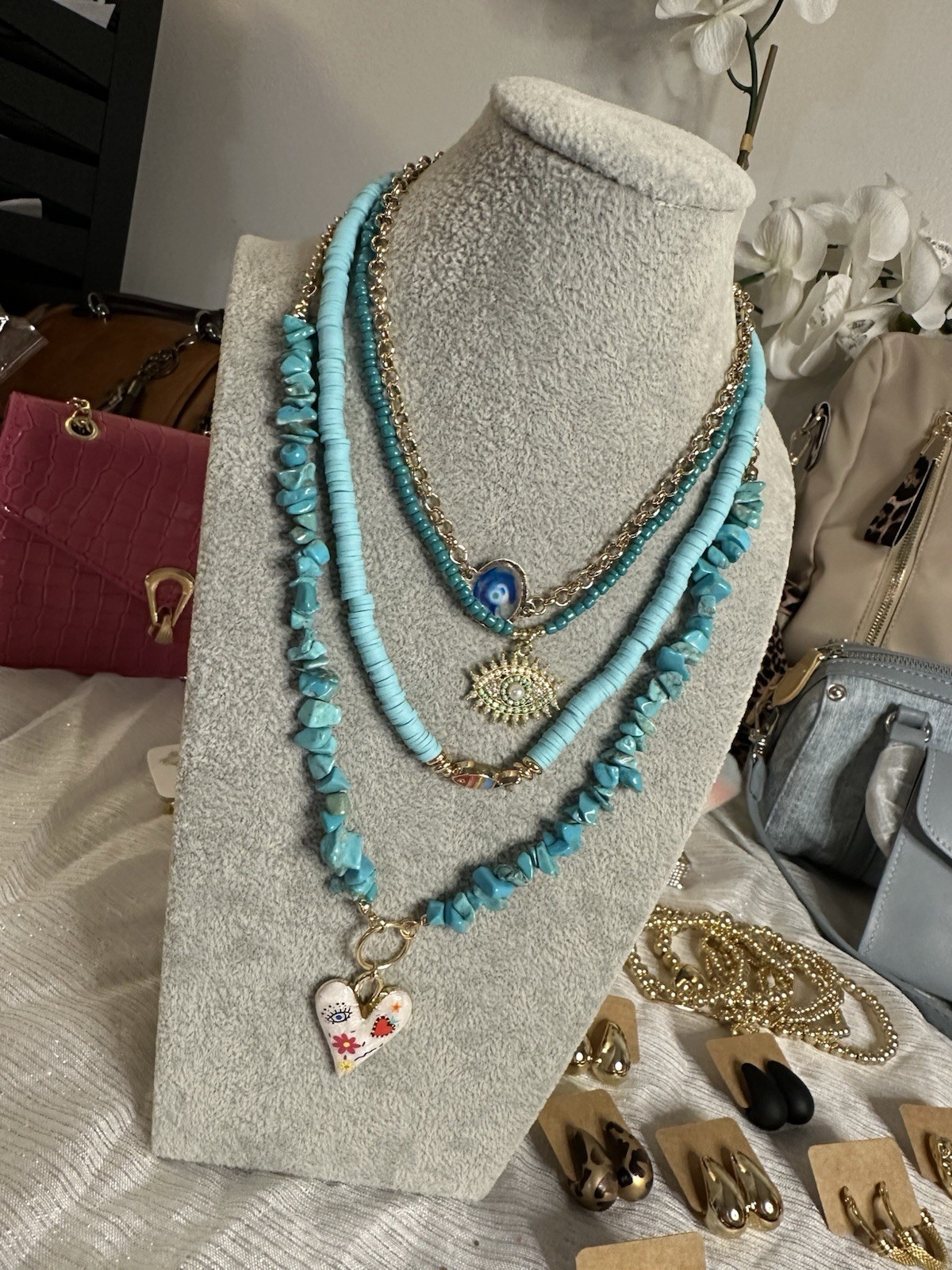 Set de Collares Color Turquesa Collares de Verano 3 Unidades de Collares Nueva