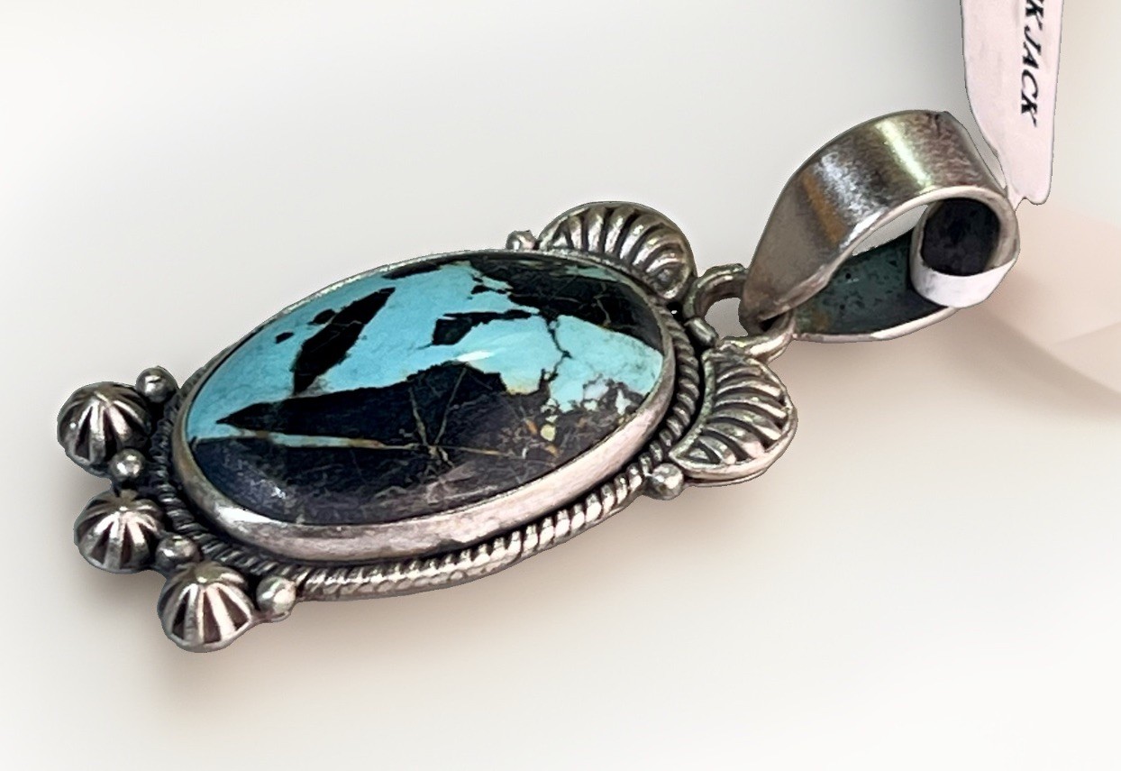 Sterling Silver Blackjack Turquoise Pendant Southwestern Native American Style