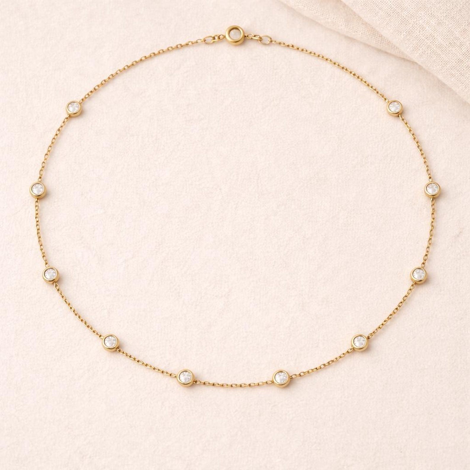 Best Seller ! Natural Diamond Bezel Set Necklace For Bridal Gift 14k Yellow Gold