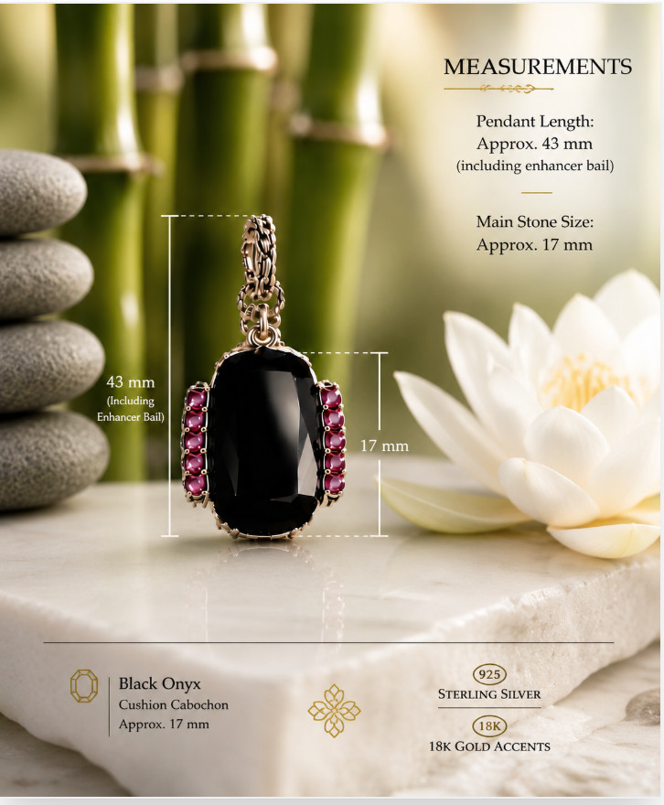 Barbara Bixby Black Onyx Cushion Cabochon Rhodolite Garnet Enhancer 925 18K NIB