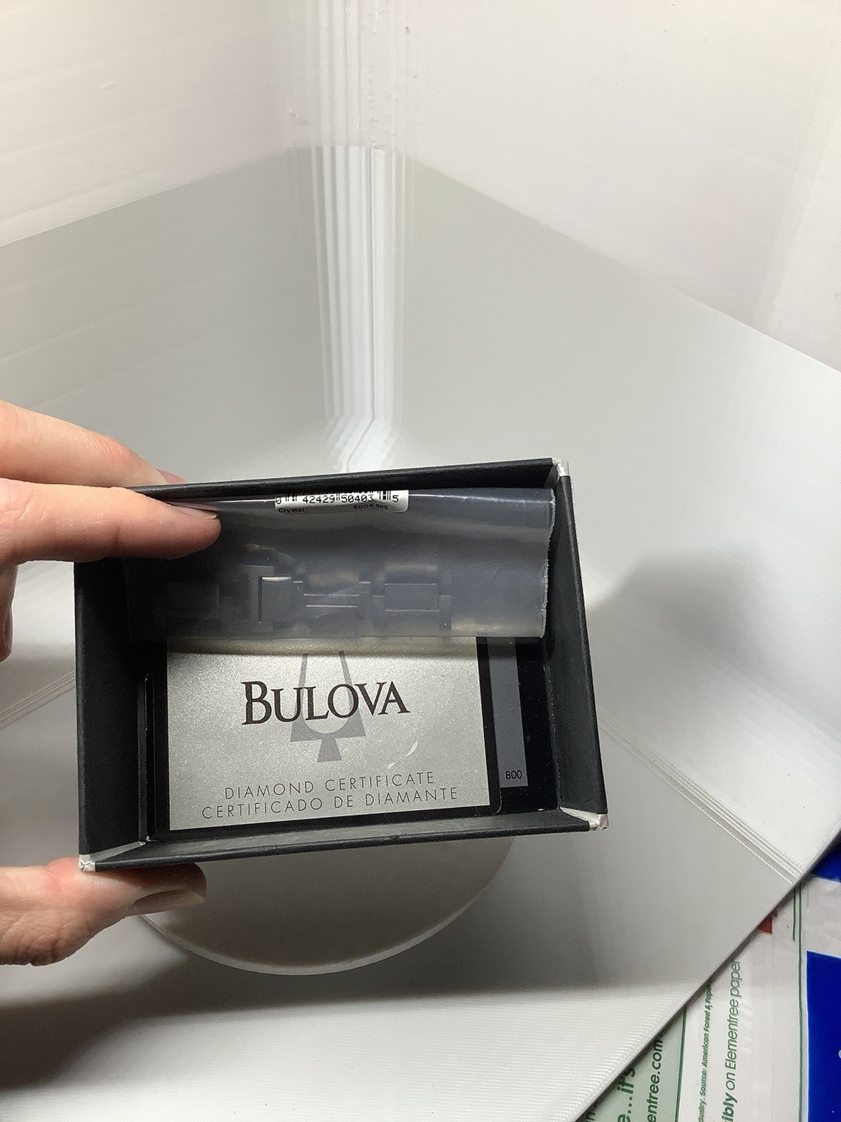 Bulova Men’s Stainless Steel Black Dial Date Dress Watch Gem-Set Bezel Box