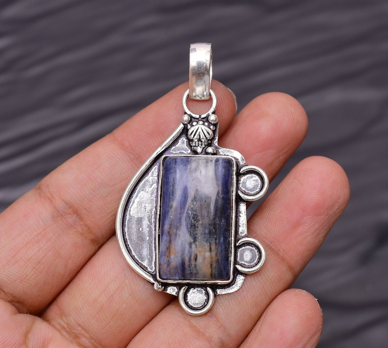 Sodalite Gemstone 925 Sterling Silver Jewelry Pendant 2.08″