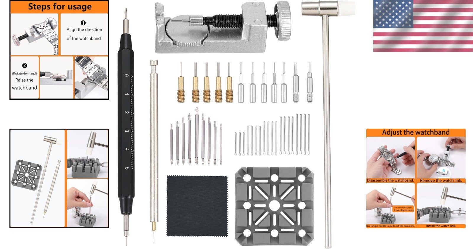 Durable Metal Watch Link Remover & Spring Bar Tool Set for Precise Adjustments