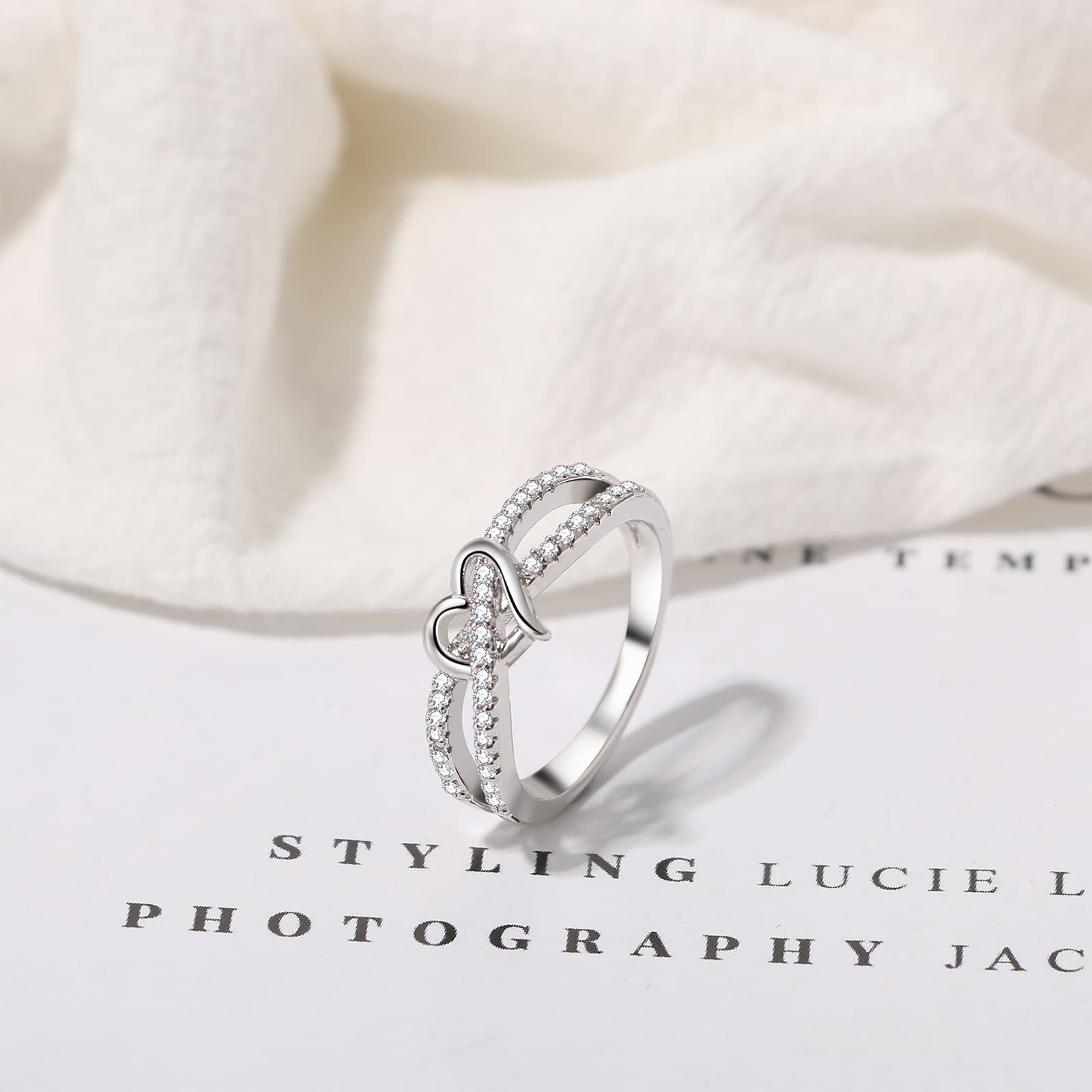 Women’s Valentine’s Day Infinite Eternal Love Heart Braided CZ Ring Gift for Her