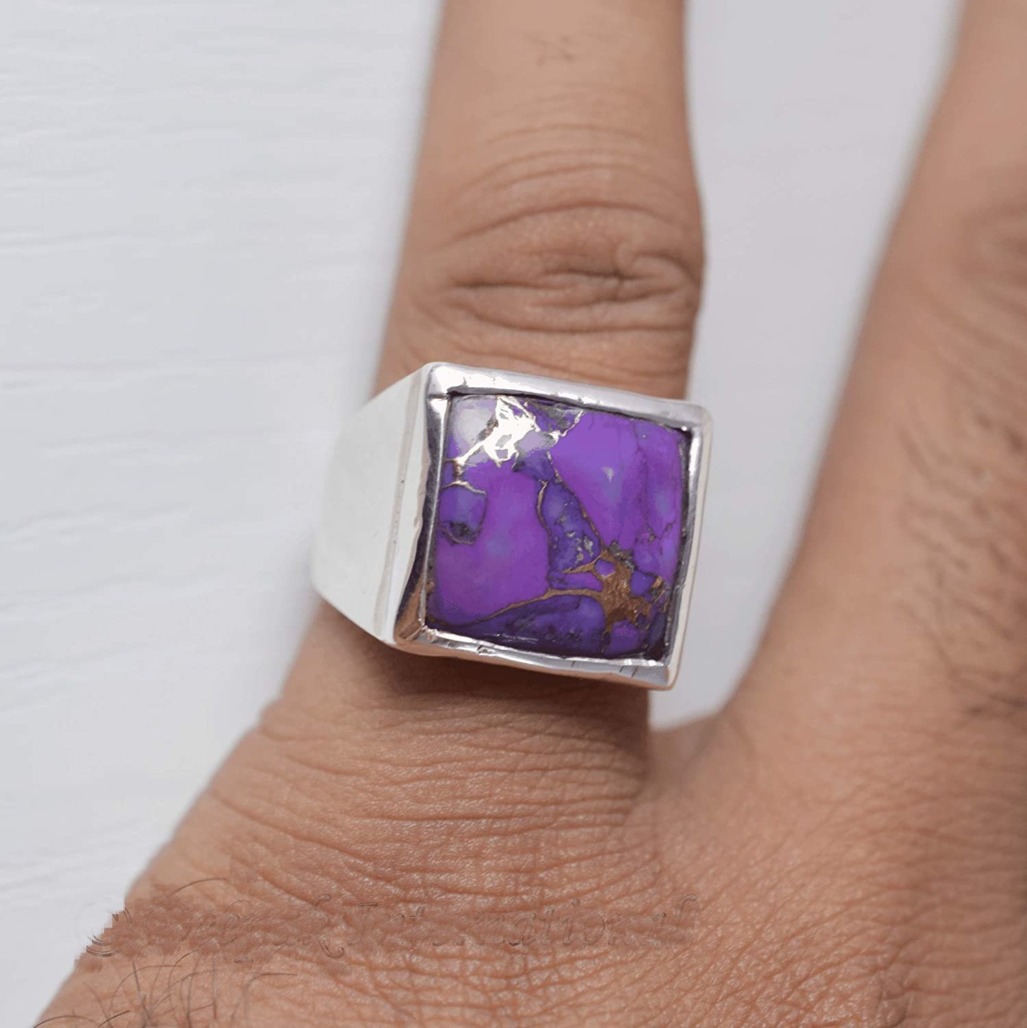 Solid 925 Sterling Silver AA Natural Copper Turquoise Gemstone Men’s Unisex Ring