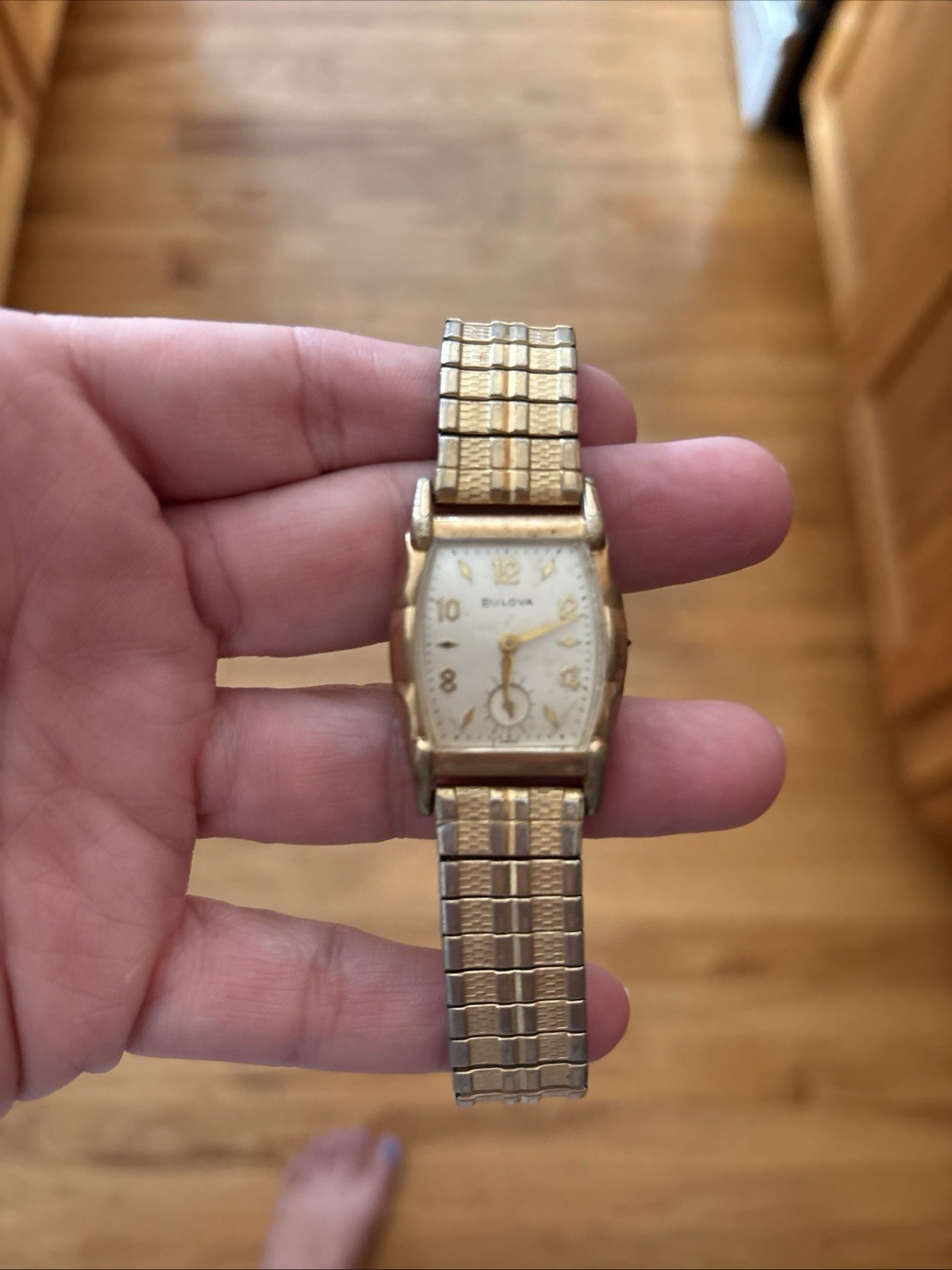 Bulova Vintage 1950s Tonneau 10k gold Filled Silver Dial
