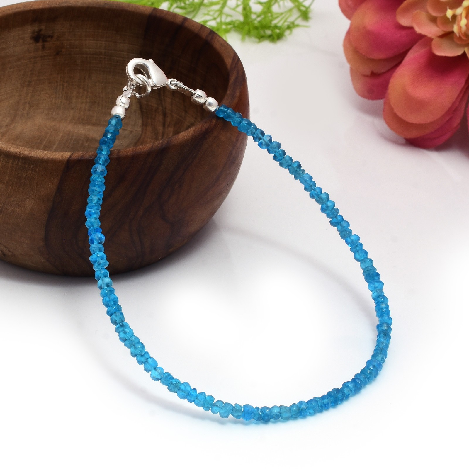 Apatite Bracelet, Neon Blue Apatite Natural Gemstone Delicate Bracelet Handmade