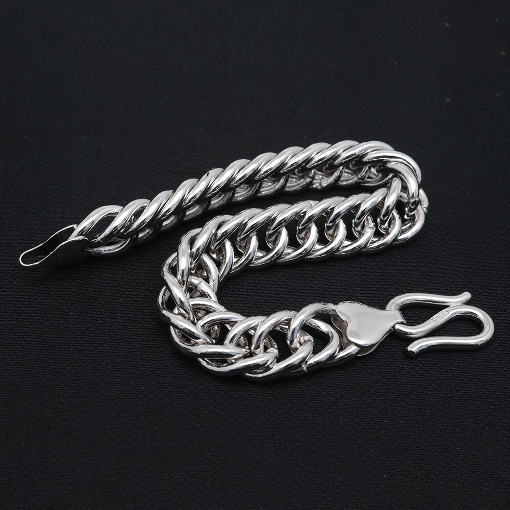 New Pure 925 Sterling Silver Bracelet 12mm Curb Link Chain 8.26inch Men Women