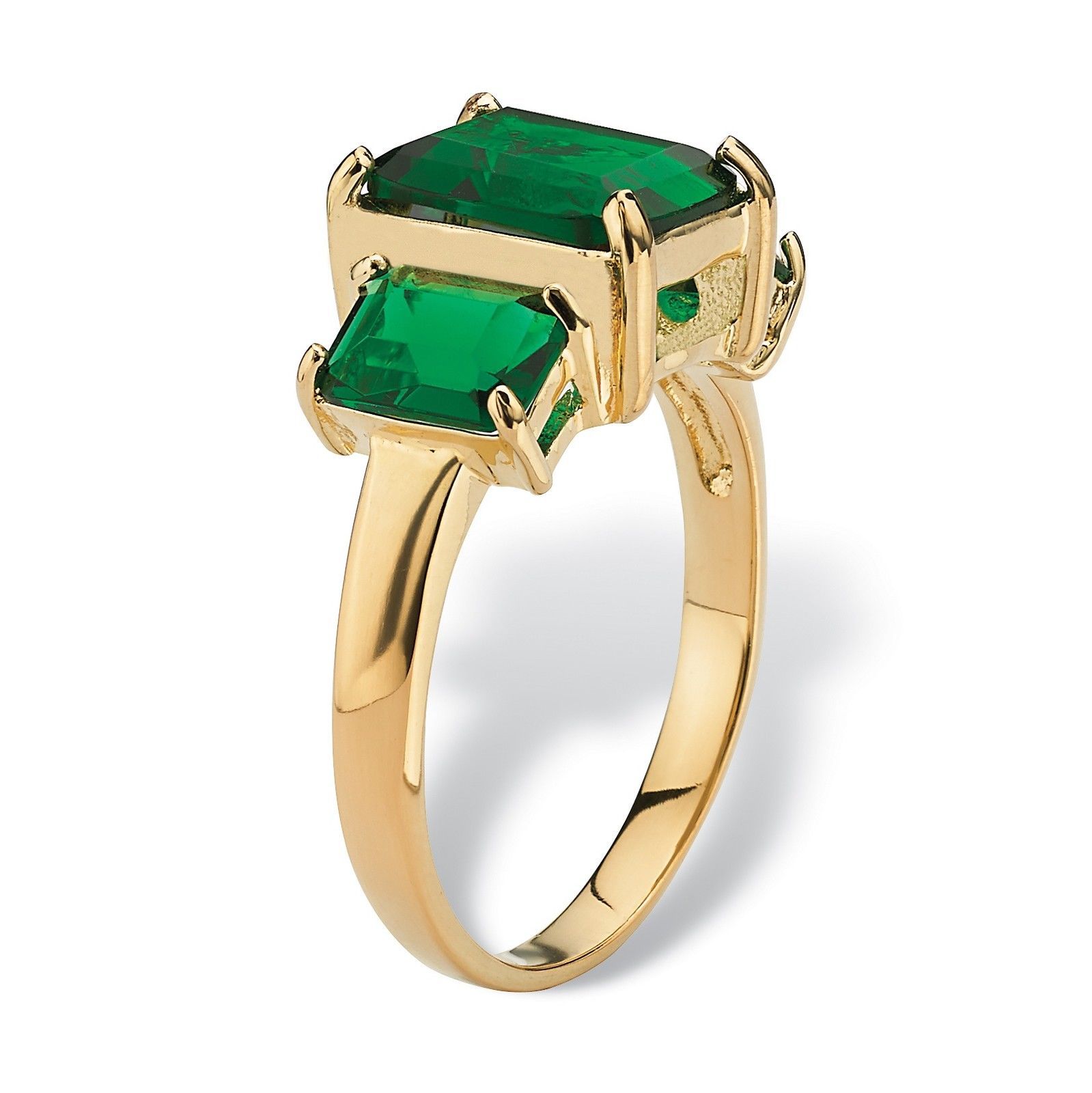 TRIPLE BIRTHSTONE EMERALD 18K GOLD GP MAY RING SIZE 5 6 7 8 9 10