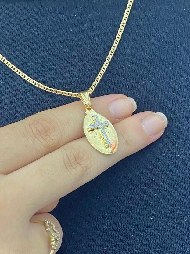 14K Gold Filled Crucifix Necklace CZ Charm Crucifix Women Men Kid Baby Figaro