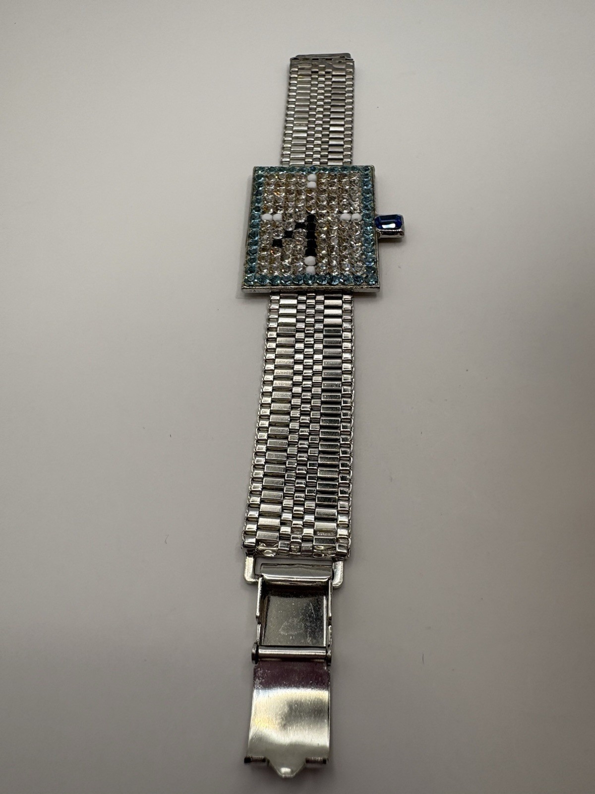 Idemaria Made In Italy Rhinestone Mesh Bracelet Blue Crystal Statement Vintage