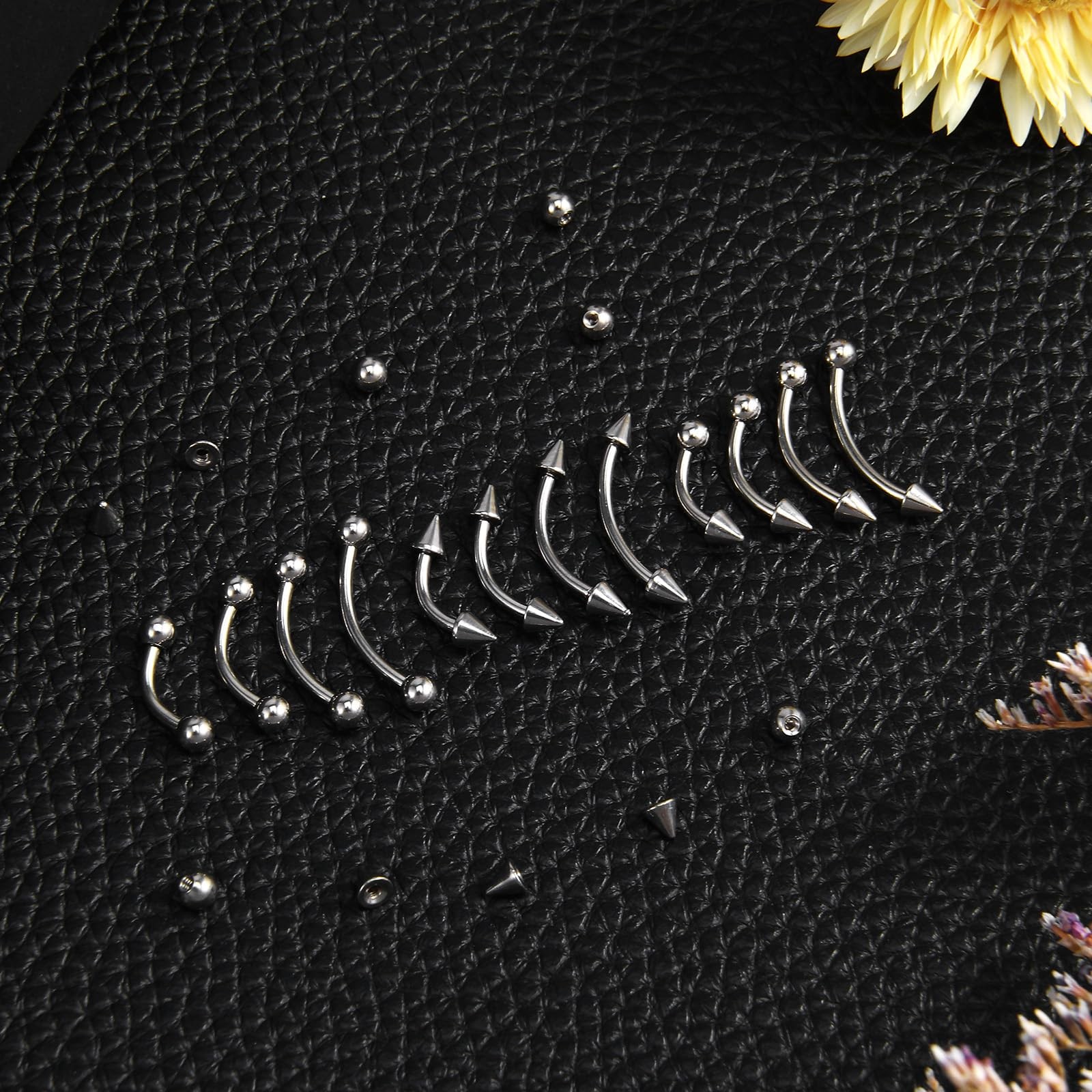 HaiFafafaing 16 Pcs Eyebrow Piercing 6mm, 8mm, 10mm, 12mm, Steel Color