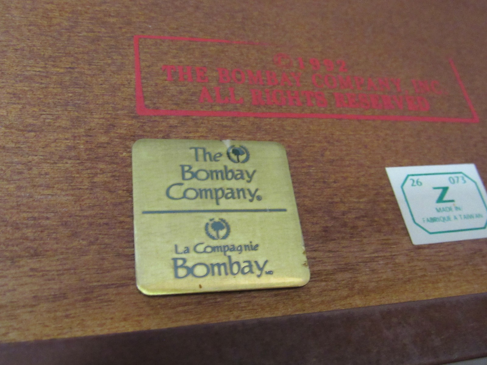 1992 Bombay company wood jewelry box with music box