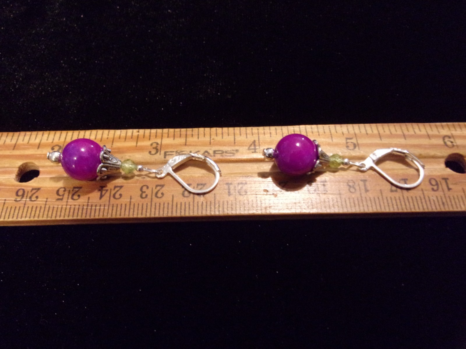 925 Natural Sugilite & Peridot Leverback Earrings w/Matching Bracelet 7 1/2″