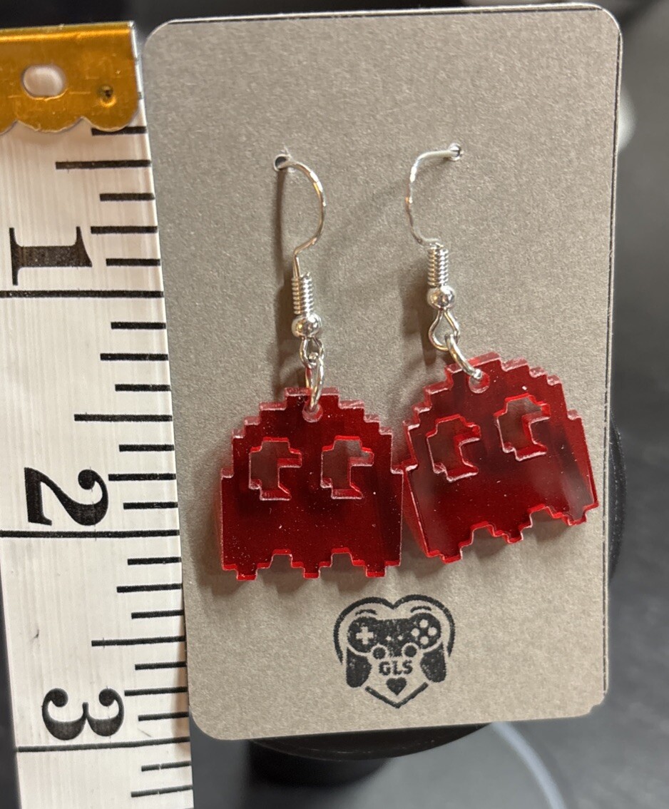 PAC Man Red Ghost Dangling Fashion Acrylic Earrings