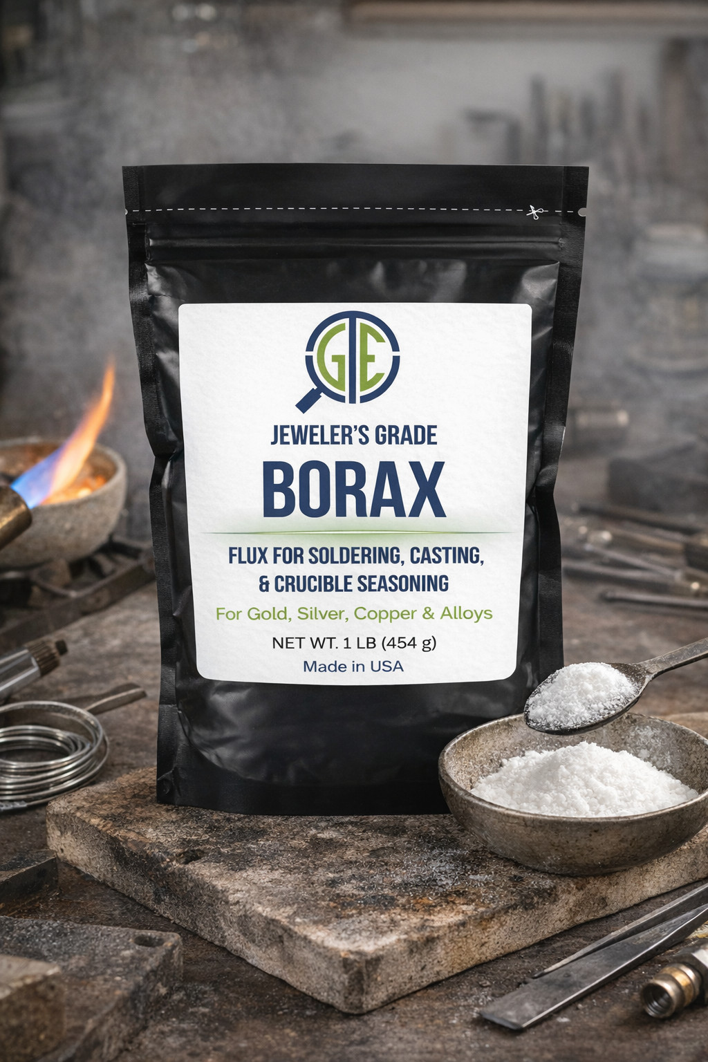 Gold Melting Kit Borax Flux + Small Ceramic Crucible + 3/8″ Graphite Rod Tool