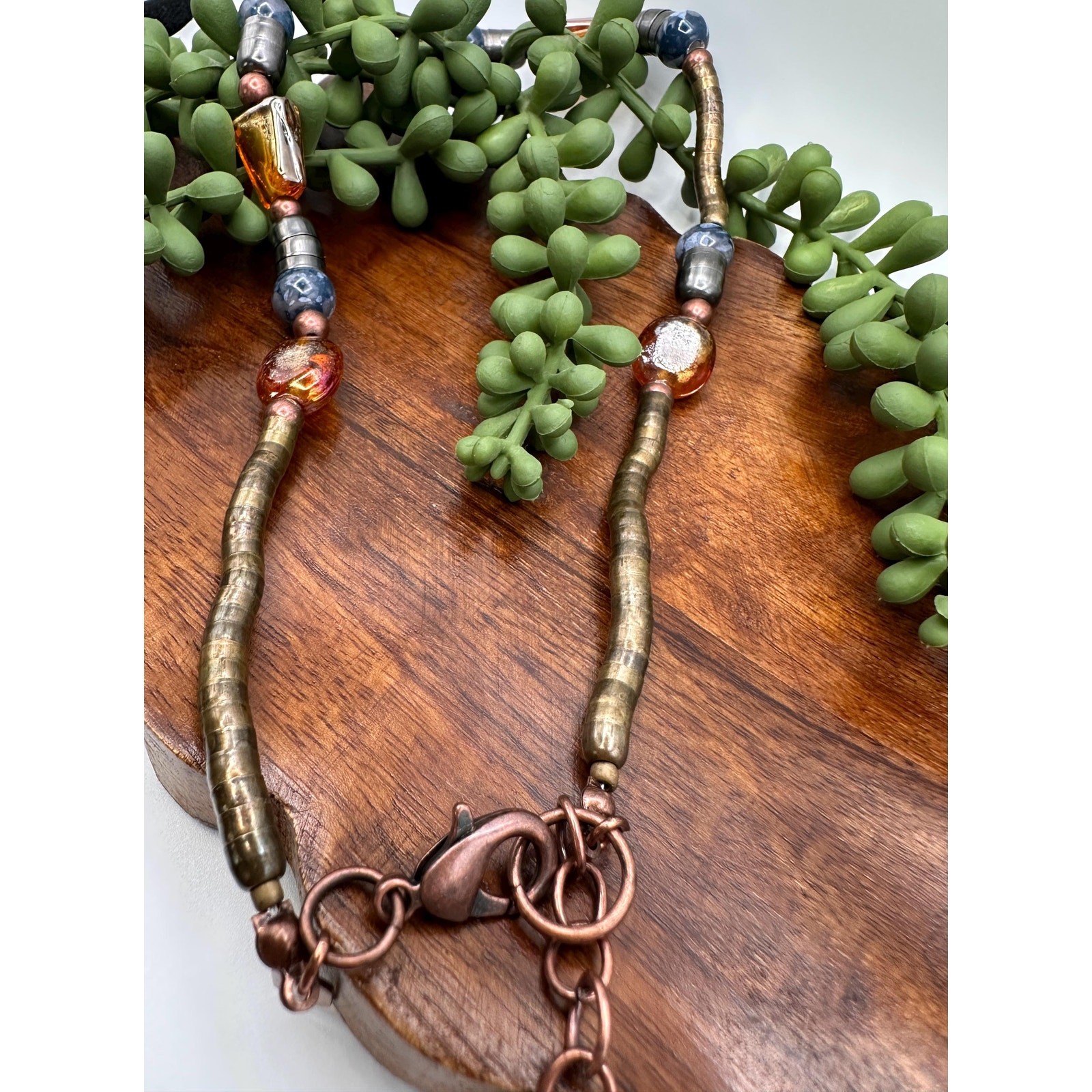 Artisan Made Necklace | Copper Stone Glass Handcrafted Statement