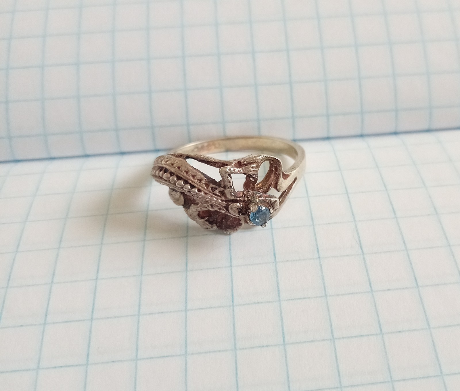 Vintage “Lizard” Ring Blue stone Sterling Silver 925 Women’s Jewelry size 6.75