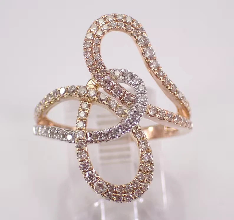 1Ct Round Cut Moissanite Womens Love Knot Wedding Band 14K Tri Color Gold Plated