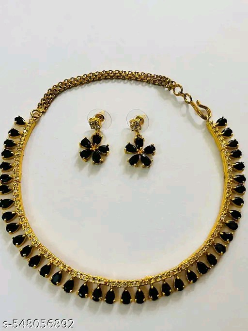Traditional Indian Bollywood gold plated choker AD Necklace Earring jewellery