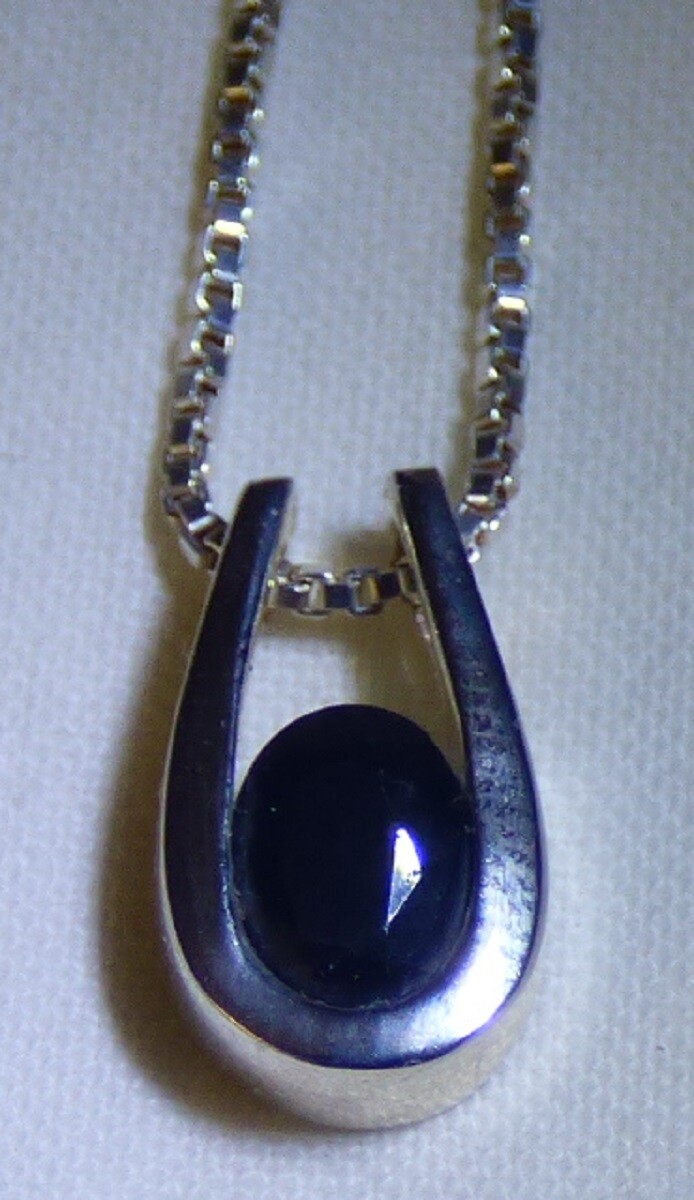 Vintage 1980’s Sterling Silver Oval Sapphire Pendant 18″ Box Chain ITALY 4.1gr