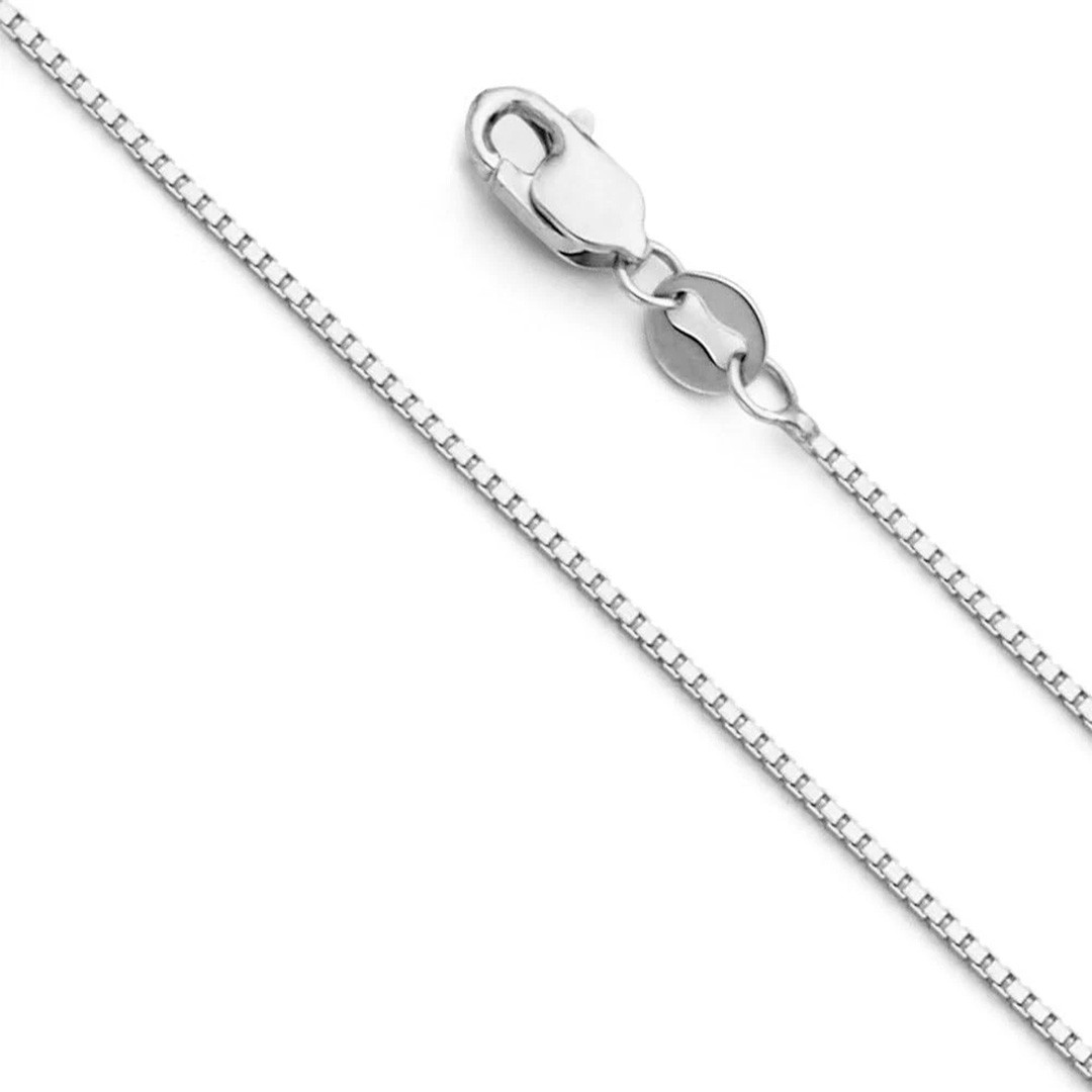 18″ 14k REAL White Gold Solid Box Link Chain Necklace with Lobster Claw Clasp