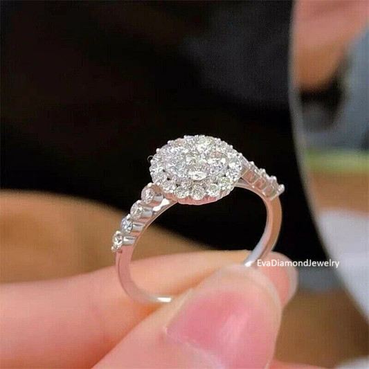 2.34 CTW Round Cut Hidden Halo Wedding Engagement Ring 14k White Gold Plated