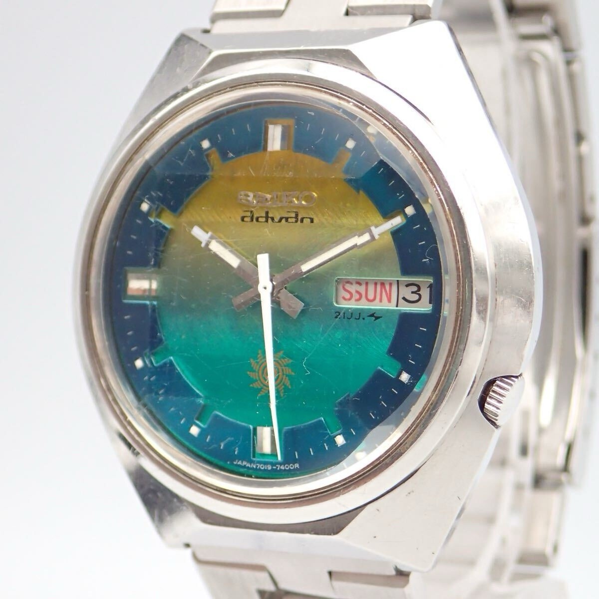 Vintage Seiko Advan 7019-7290 Automatic 21J Green Blue Gradient Dial JDM Rare
