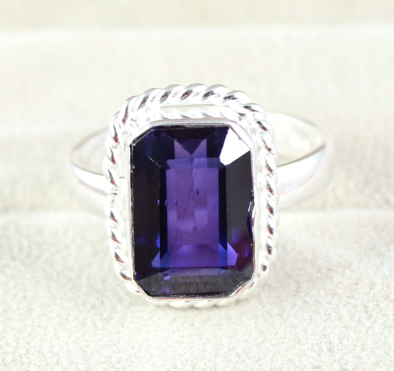 AGI Certified 17.50 Ct Natural Emerald Cut Boysenberry Sapphire Gemstone Ring