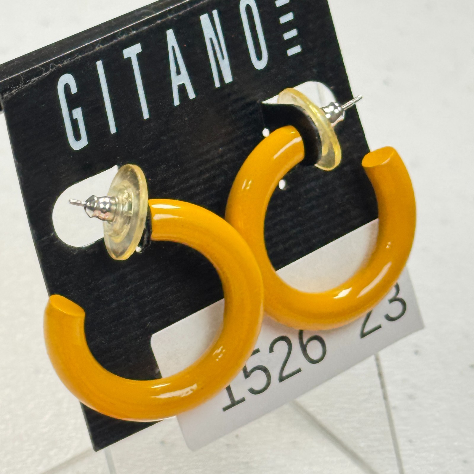 Vintage Pierced Earrings Gitano Mustard Yellow Enamel Chunky Hoop Statement 90s