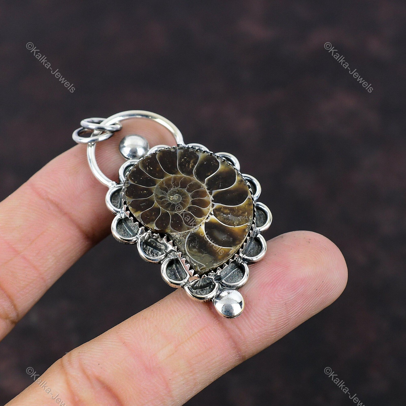 Anniversary Gift For Her Natural Ammonite Fossil Gemstone Pendant 925 Silver