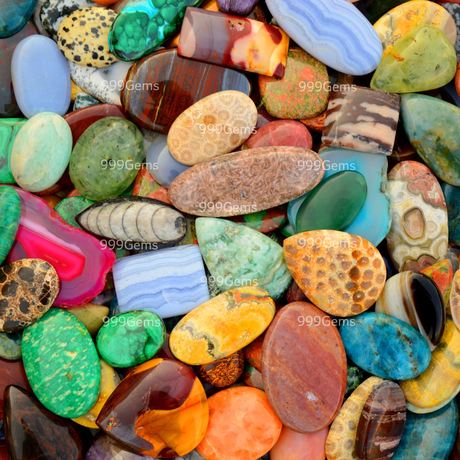 1000 Cts Wholesale Natural Free Size & Shape Mix Gemstone Flat Back Cabochon Lot