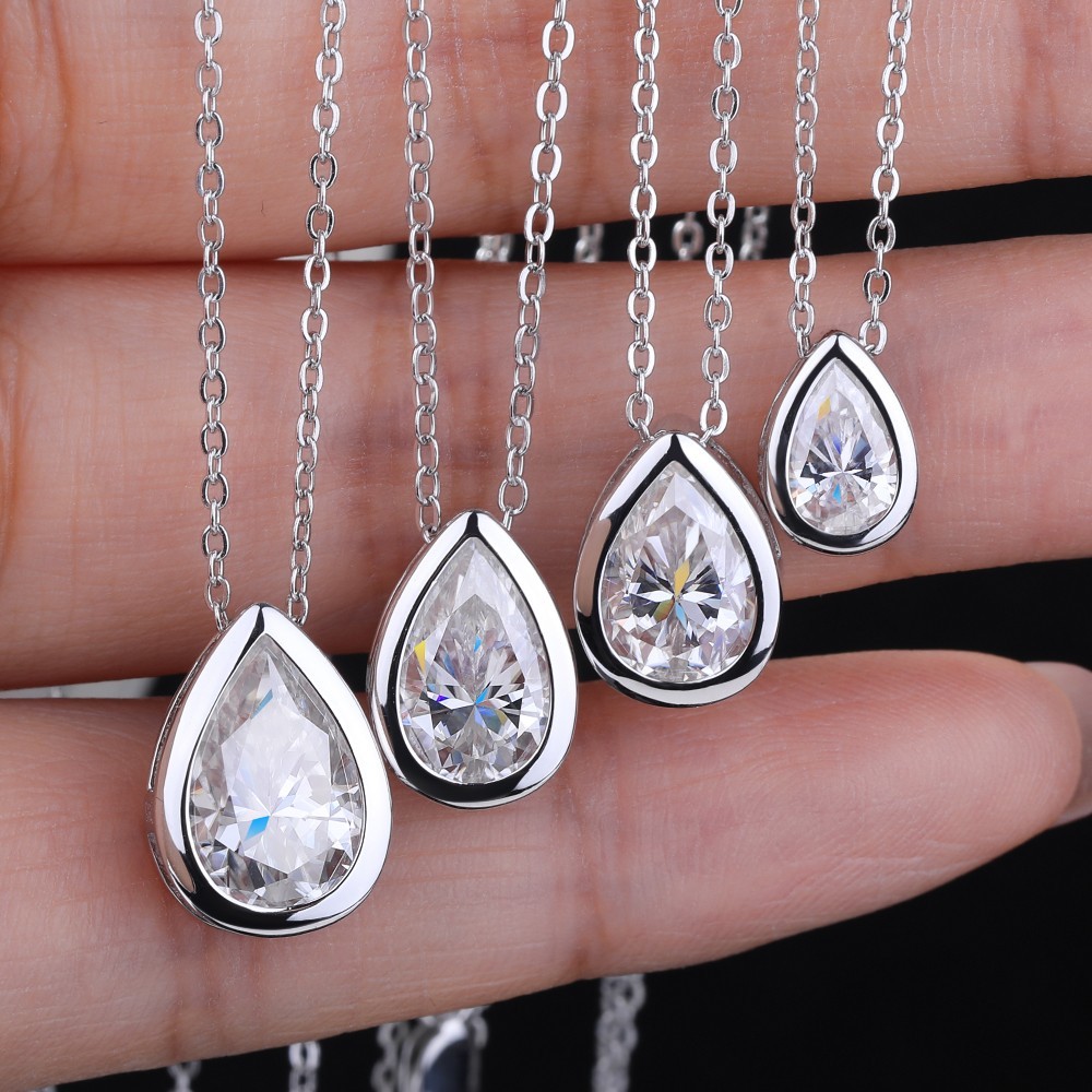 1-4CT Pear Cut Moissanite Solitaire Pendant Necklace 925 Sterling Silver Chain