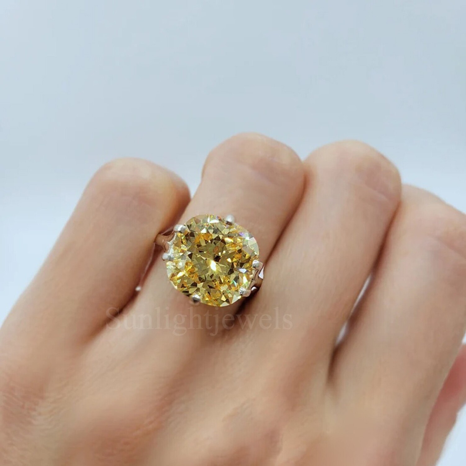 Cushion Sunset Champagne Diamond Solitaire Ring 11.3Ct 925 Sterling Silver