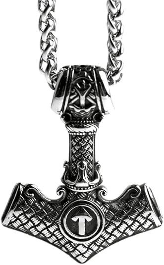 Mens Viking Necklace 2 Pack Stainless Steel Chain Braided Leather Cord Mjolnir