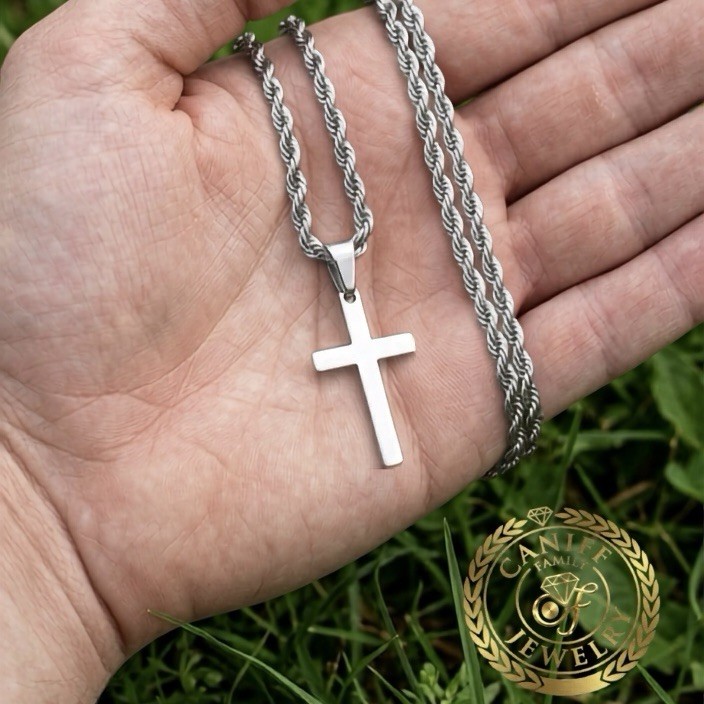 20 Inch Stainless Steel 3mm Rope Cross Pendant Chain