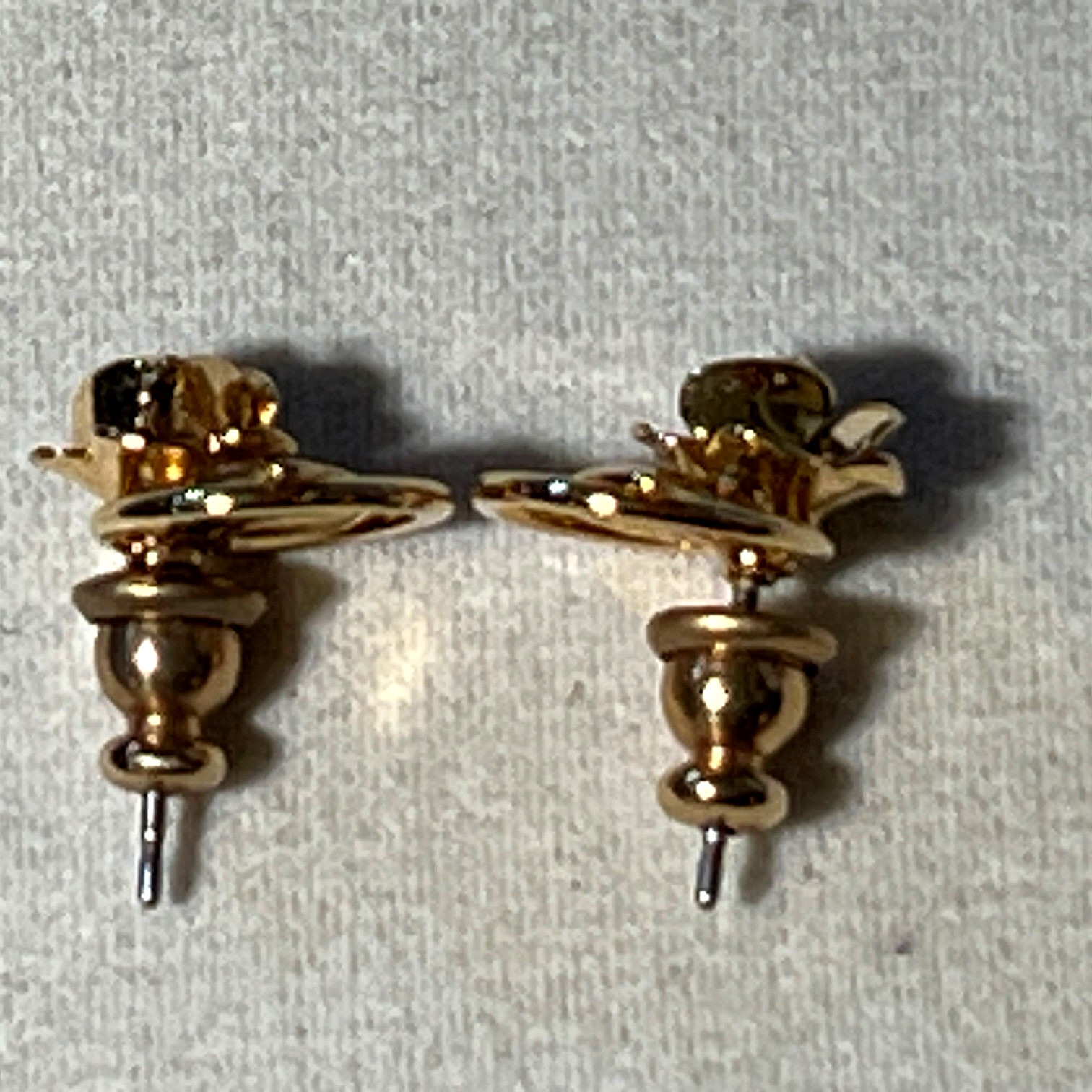 Petite Rose and Circle Gold Plated Pierced Earrings Stainless Post w/Push Back