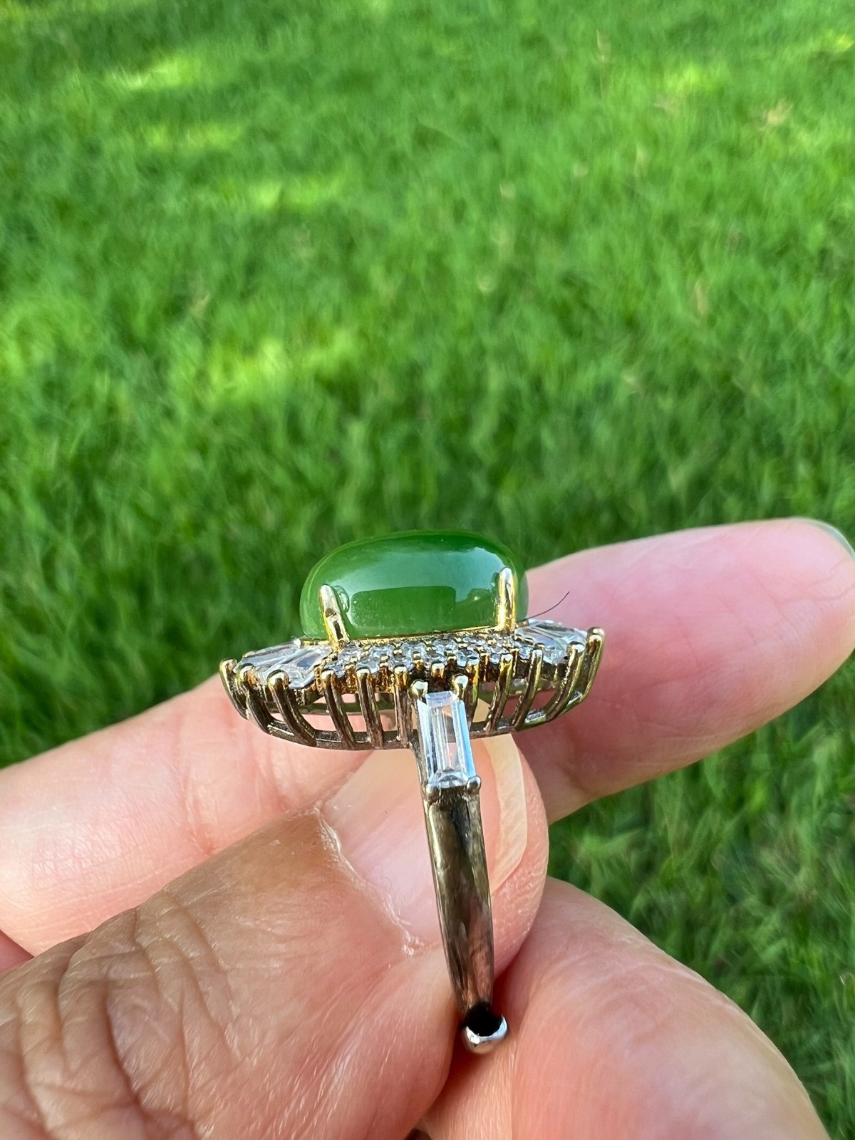 Rich Green Genuine Nephrite Jade Cabochon Ring B02 R
