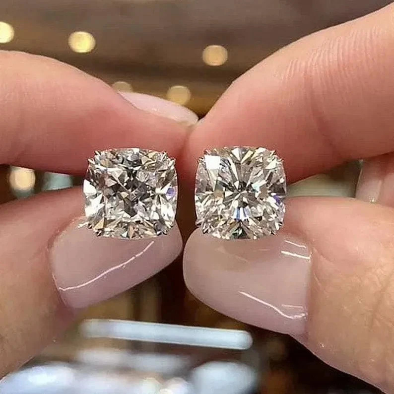 1.5TCW Cushion Cut Double Claw Prong Studs IGI Certified 10K White Gold Earrings