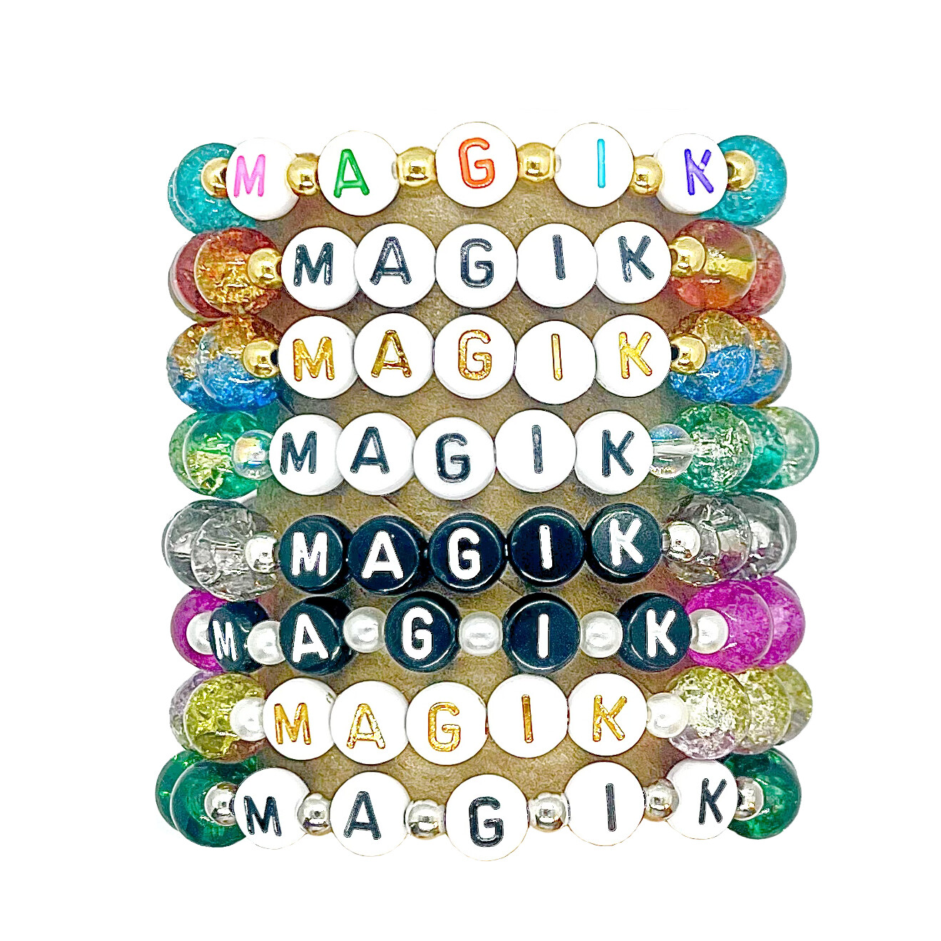 Magik Custom Personalized Name Mama Bracelet Crackle Lampwork Glass Beads Gift
