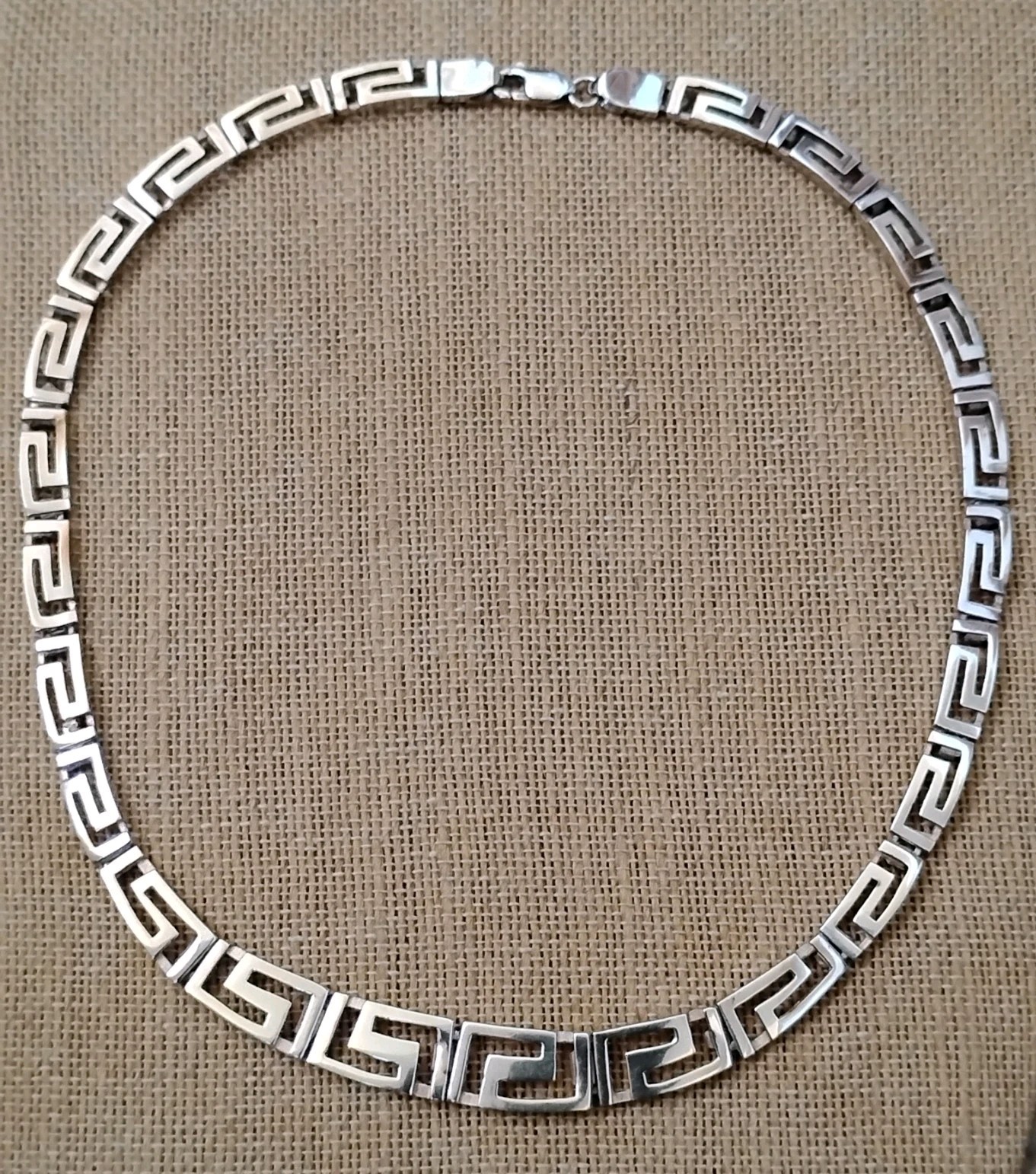 Sterling Silver Greek Key Necklace Graduated Openwork Links 17.5″ 36.9g