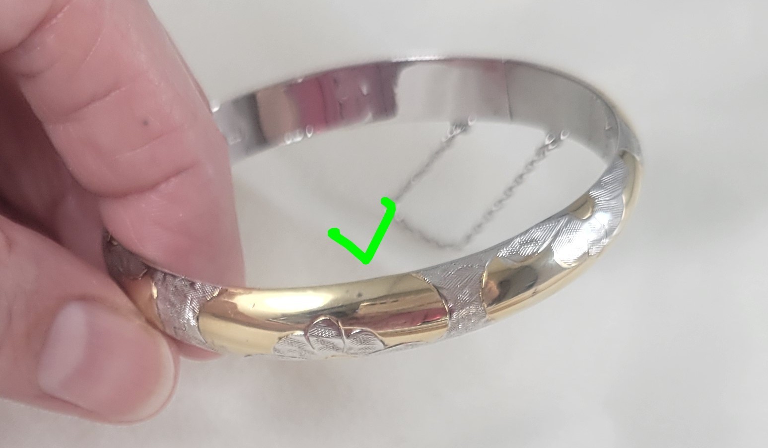 9mm wide Sterling Silver 925 & Vermeil Hinged Bangle Bracelet Safety Chain 7″