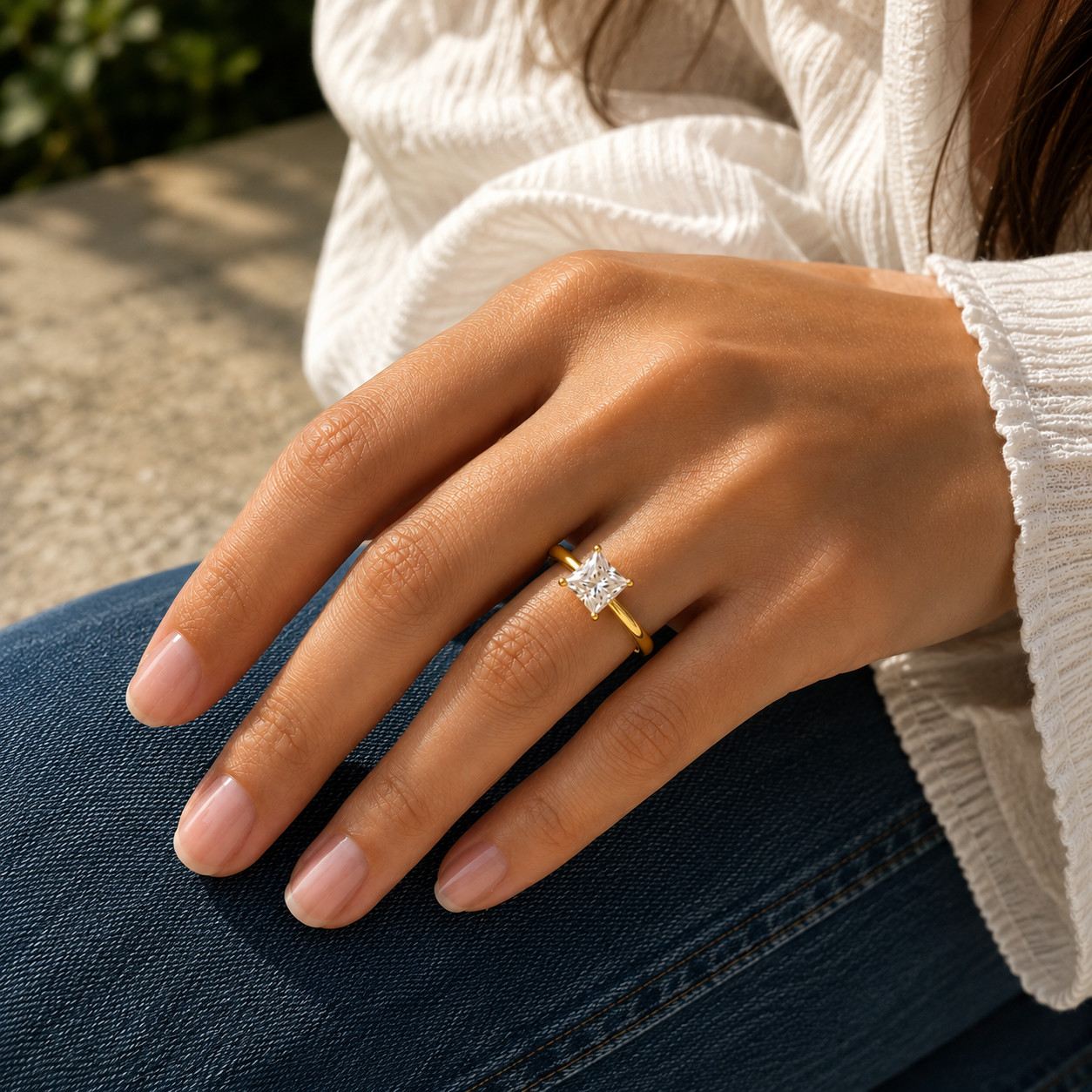 1.00 Ct Princess Cut Moissanite Solitaire Engagement Ring in 10K Gold for Women