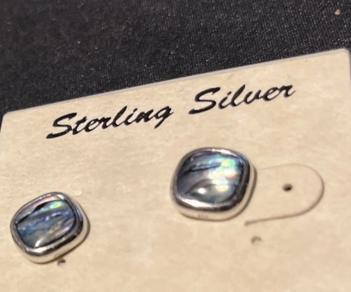 Genuine Abalone Squares with Soft Corners 925 Sterling Silver Stud Earrings